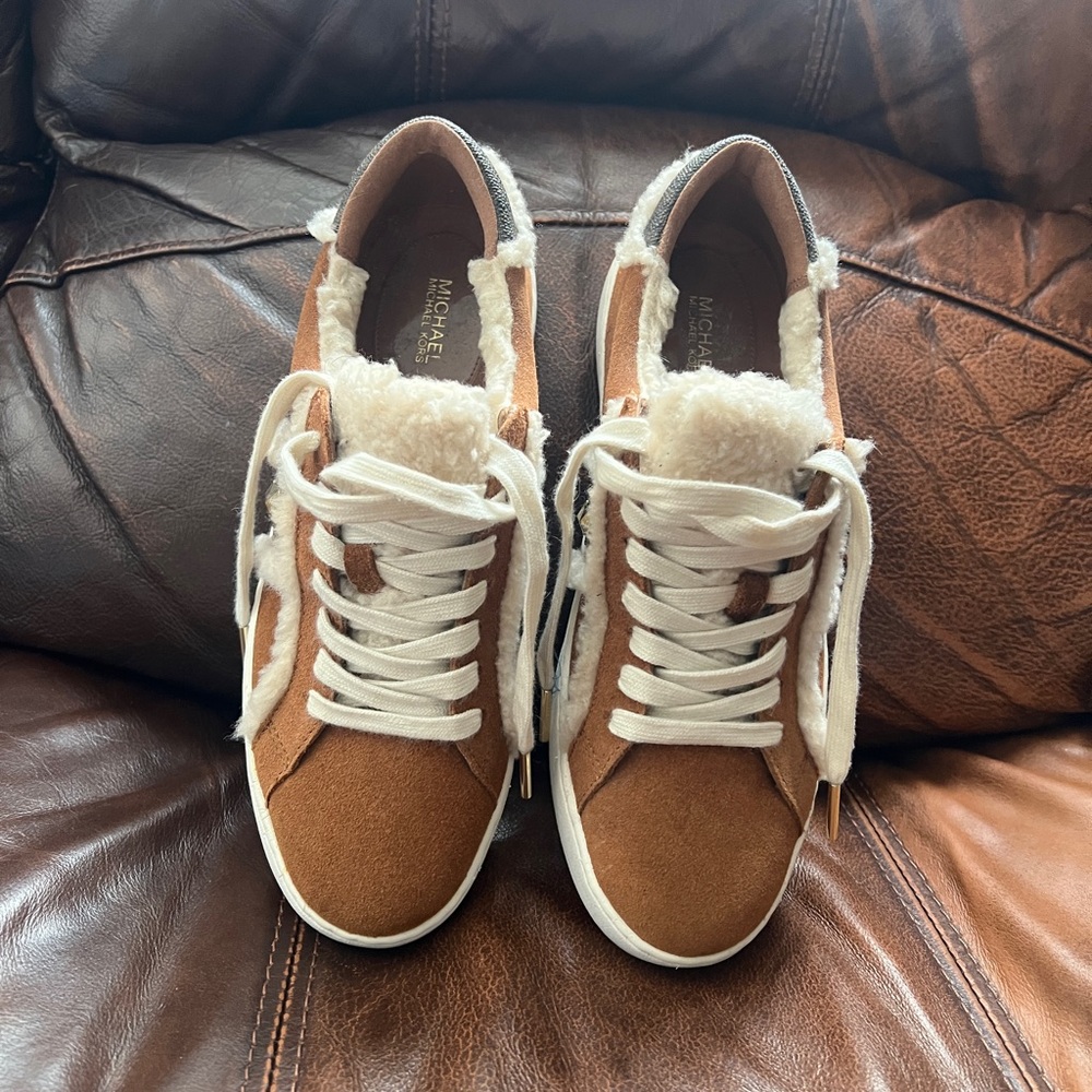 Michael Kors Tan and Cream Shearling Sneakers